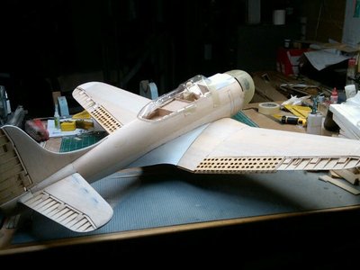 Another shot with the wing mostly closed up. Can't get it to fully close with the servos doing the work. The wing fillets really start to finish the air frame up.